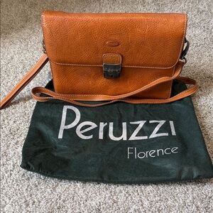 Peruzzi Florence Leather Crossbody Bag from Italy in Cognac Brown